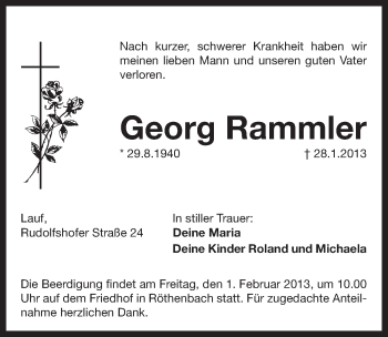 Traueranzeige von Georg Rammler von Pegnitz-Zeitung